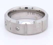 Triton 8mm Tungsten Carbide Bevel Edge Satin Finish Comfort Fit Diamond Band