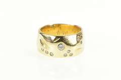 18K Yellow Gold Diamond Flush Freeform Statement Band Ring