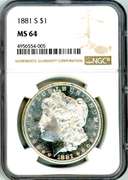 1881-S Morgan Silver Dollar in NGC MS64