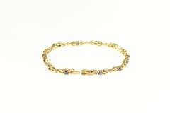 14K Yellow Gold Diamond Sapphire Inset Bowtie Link Tennis Bracelet