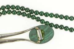 Sterling Silver Oval Malachite Cabochon Southwestern Beaded Necklace