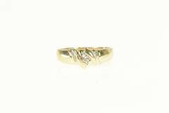 14K Yellow Gold Diamond Solitaire Grooved Design Band Ring