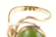 14K Yellow Gold Art Nouveau Oval Nephrite Cabochon Ring