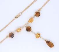 Pleasing Yellow Gold Tiger Eye, Citrine and Diamond Necklace