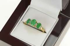 10K Yellow Gold Oval Natural Emerald Diamond Accent Ring