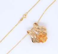 Gorgeous Yellow Gold Rolo Link Chain Necklace with Citrine and Diamond Slider Pendant