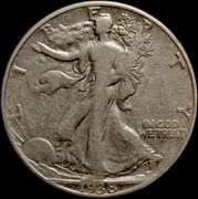 1938-D Walking Liberty Half Dollar, Circulated.