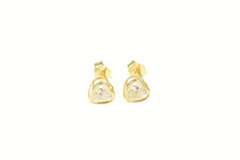14K Yellow Gold Heart Cut Cubic Zirconia Solitaire Stud Earrings