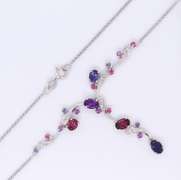 Gorgeous White Gold Tanzanite, Garnet and Amethyst Vine Style Necklace