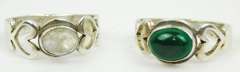 Moonstone & Malachite Sterling Silver Heart Rings