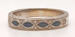 Vintage 18kt Solid White Gold, Blue Sapphire, & Diamond Band