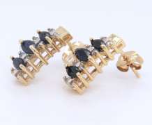 Handsome Yellow Gold Marquise Sapphire and Diamond Earrings