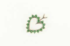 14K White Gold Emerald Classic Heart Love Symbol Pendant