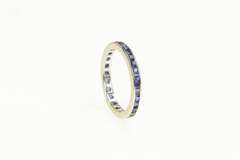 14K White Gold Art Deco Princess Syn. Sapphire Eternity Band Ring