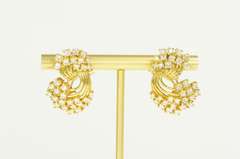 14K Yellow Gold 2.50 Ctw Diamond Curved Cluster French Clip Earrings