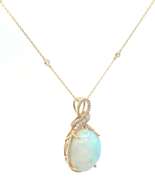 New 12.57ct Ethiopian Opal and 0.46ctw Diamond Frame Pendant Necklace in 14K