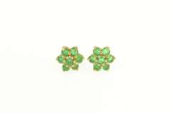 14K Yellow Gold Natural Emerald Flower Cluster Stud Earrings