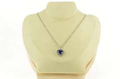 10K White Gold Heart Syn. Sapphire Diamond Halo Chain Necklace