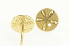 14K Yellow Gold Sand Dollar Sea Shell Ocean Good Luck Stud Earrings