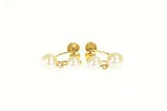 10K Yellow Gold Pearl Dangle Vintage 1960's Screw Back Earrings