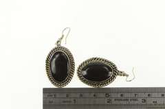 Sterling Silver Oval Black Onyx Rope Dangle Southwestern Earrings