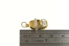14K Yellow Gold Two Tone Diamond Mary Jane Baby Shoe Charm/Pendant