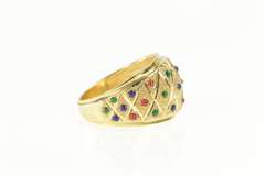 14K Yellow Gold Lattice Colorful Resin Dotted Domed Band Ring