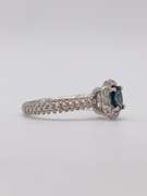 14kt Solid White Gold, Blue Sapphire, & Diamond Cocktail Ring