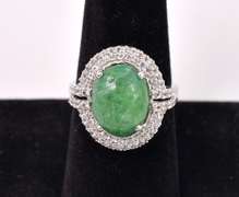 Brilliant  6.50 Emerald & 1.50CTW White Sapphire Ring in Sterling Silver