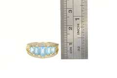 14K Yellow Gold Graduated Emerald Blue Topaz Statement Ring