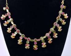 Opulant  29.20CTW Colorful Tourmaline & 2.00CTW Diamond Necklace in Gold Plated Sterling Silver