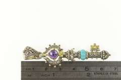 Sterling Silver Elaborate Amethyst Turquoise Skeleton Key 14K Pendant