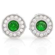 1.20CT CREATED EMERALD & 1/4CT LAB DIAMOND SILVER STUDS