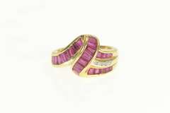 14K Yellow Gold 2.11 Ctw Baguette Ruby Diamond Curvy Band Ring