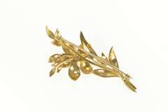 9K Yellow Gold Ornate Pearl Flower Cluster Leaf Accent Pin/Brooch