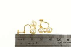 10K Yellow Gold Pearl Dangle Vintage 1960's Screw Back Earrings