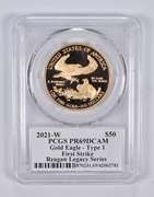 PR69 DCAM 2021-W $50 American Gold Eagle Type 1 FS Reagan Signed PCGS