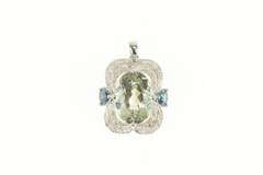 14K White Gold Green Amethyst Topaz Diamond Statement Pendant