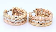 Handsome Tri Color Gold Twisted Hoop Earrings