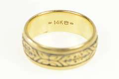 14K Yellow Gold 6.9mm Ornate Floral Pattern Wedding Band Ring