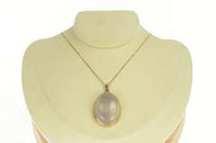 10K Yellow Gold Oval Cloudy Agate Cabochon Ornate Statement Pendant