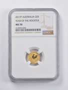 MS70 2017-P Australia $5 Year Of The Rooster 1/20 Oz. .999 Gold NGC