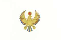 22K Yellow Gold Horus Ancient Egyptian Enamel Falcon Symbol Pin/Brooch