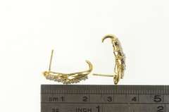 10K Yellow Gold Diamond Flower Wavy Cluster Semi Hoop Earrings