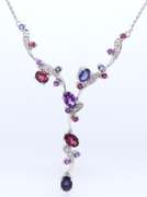 Gorgeous White Gold Tanzanite, Garnet and Amethyst Vine Style Necklace
