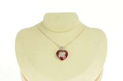 14K White Gold 0.40 Ctw Diamond Red Enamel Heart Love Pendant