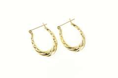 14K Yellow Gold Oval Satin Finish Twist Statement Hoop Earrings