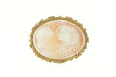 14K Yellow Gold Huge Carved Shell Cameo Floral Ladies Pin/Brooch