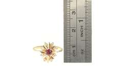 14K Yellow Gold Round Ruby Diamond Halo Retro Statement Ring
