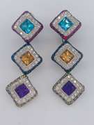 18kt Solid White Gold & Precious Gemstone & Diamond Earrings